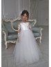 Sheer Long Sleeve White Lace Tulle Flower Girl Dress